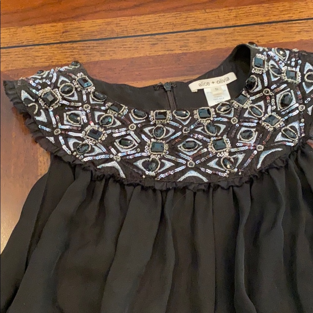 Alice + Olivia Black Embellished Swing Dress